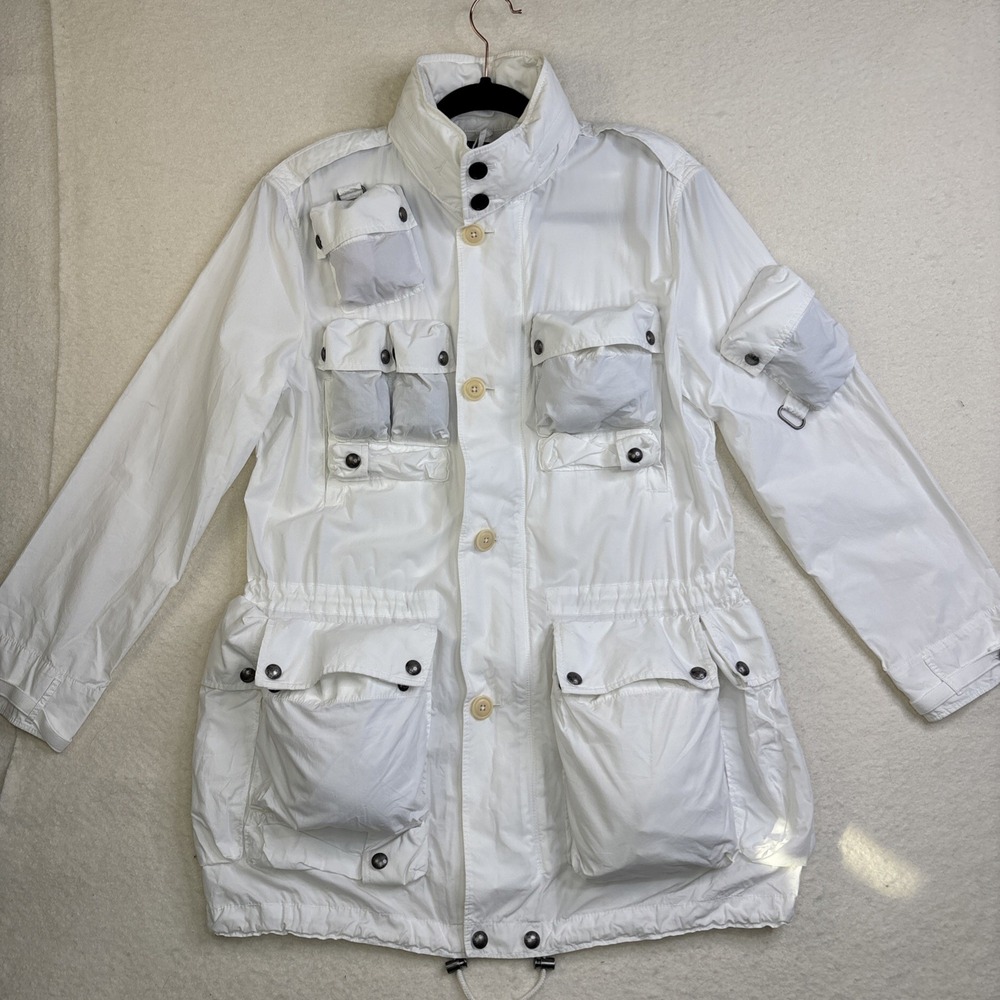 Ralph Lauren utility Jacket Men M White Field Military Hunting Stowaway hood Vtg